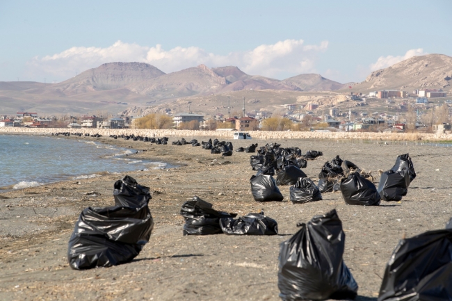 Van Gölü sahilinden 40 ton çöp toplandı